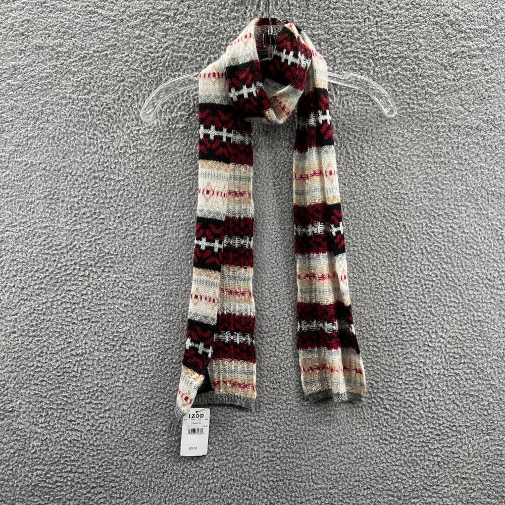 IZOD Woven Scarf Red Black White‎ with Silver Accent Thread